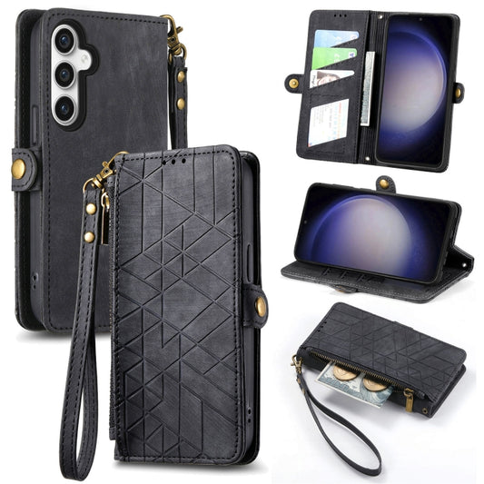 For Samsung Galaxy S23 FE 5G Geometric Zipper Wallet Side Buckle Leather Phone Case(Black) by buy2fix