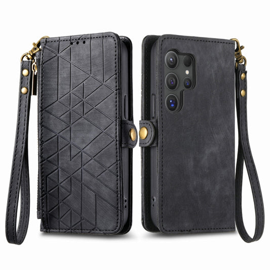For Samsung Galaxy S24 Ultra 5G Geometric Zipper Wallet Side Buckle Leather Phone Case(Black) by buy2fix