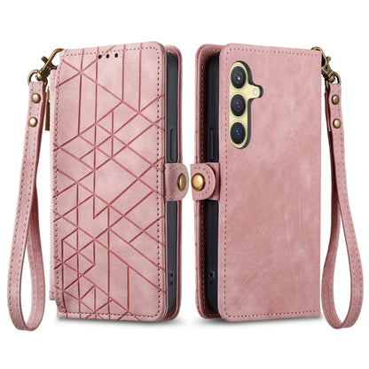 For Samsung Galaxy S25 5G Geometric Zipper Wallet Side Buckle Leather Phone Case(Pink) - Galaxy S25 5G Cases by buy2fix | Online Shopping UK | buy2fix