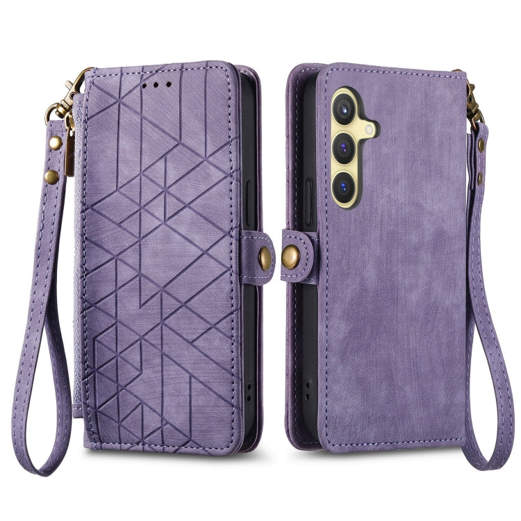 For Samsung Galaxy S25 5G Geometric Zipper Wallet Side Buckle Leather Phone Case(Purple) - Galaxy S25 5G Cases by buy2fix | Online Shopping UK | buy2fix