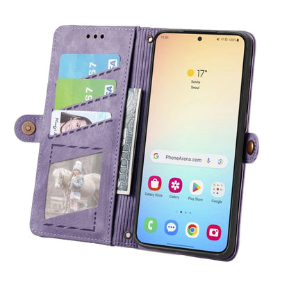 For Samsung Galaxy S25 5G Geometric Zipper Wallet Side Buckle Leather Phone Case(Purple) - Galaxy S25 5G Cases by buy2fix | Online Shopping UK | buy2fix