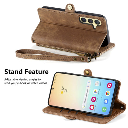 For Samsung Galaxy S25 5G Geometric Zipper Wallet Side Buckle Leather Phone Case(Brown) by buy2fix