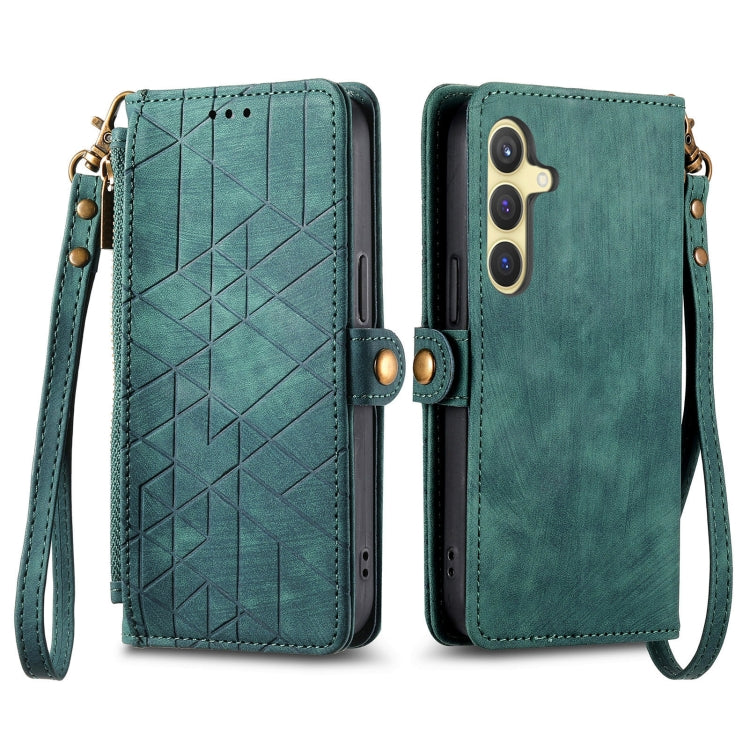 For Samsung Galaxy S25+ 5G Geometric Zipper Wallet Side Buckle Leather Phone Case(Green) by buy2fix
