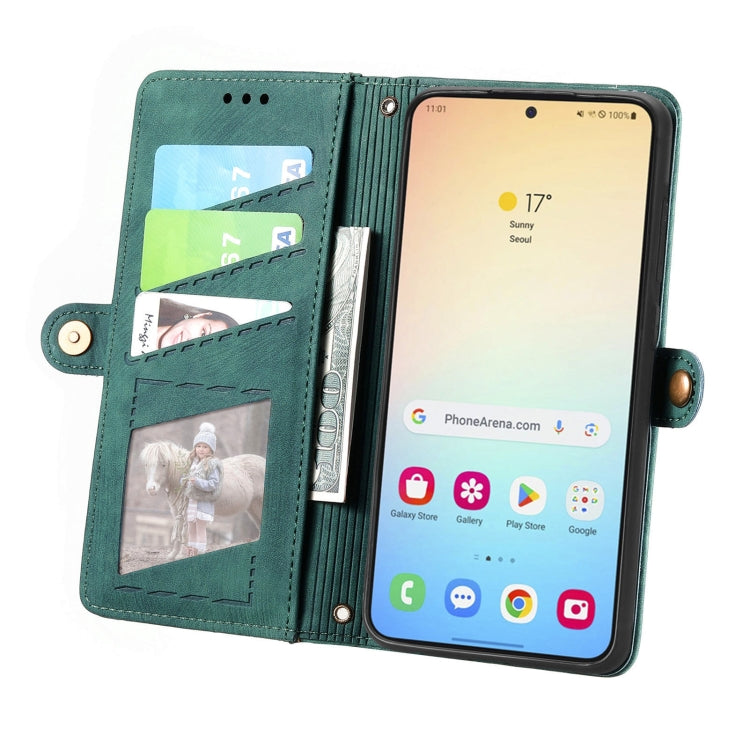 For Samsung Galaxy S25+ 5G Geometric Zipper Wallet Side Buckle Leather Phone Case(Green) by buy2fix