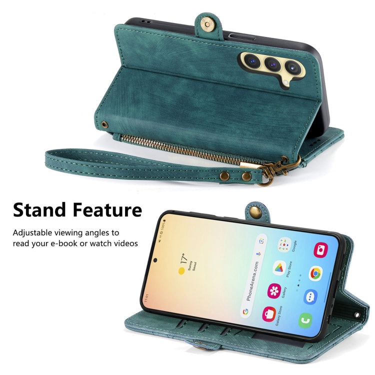 For Samsung Galaxy S25+ 5G Geometric Zipper Wallet Side Buckle Leather Phone Case(Green) by buy2fix