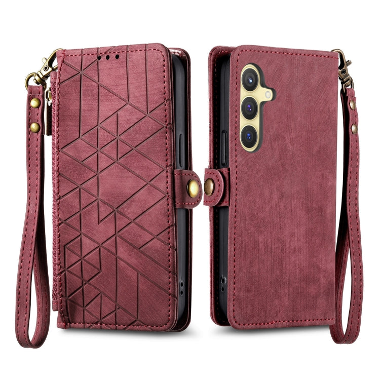 For Samsung Galaxy S25+ 5G Geometric Zipper Wallet Side Buckle Leather Phone Case(Red) by buy2fix