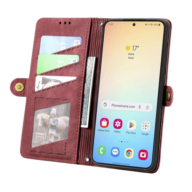 For Samsung Galaxy S25+ 5G Geometric Zipper Wallet Side Buckle Leather Phone Case(Red) by buy2fix