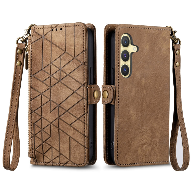 For Samsung Galaxy S25+ 5G Geometric Zipper Wallet Side Buckle Leather Phone Case(Brown) by buy2fix