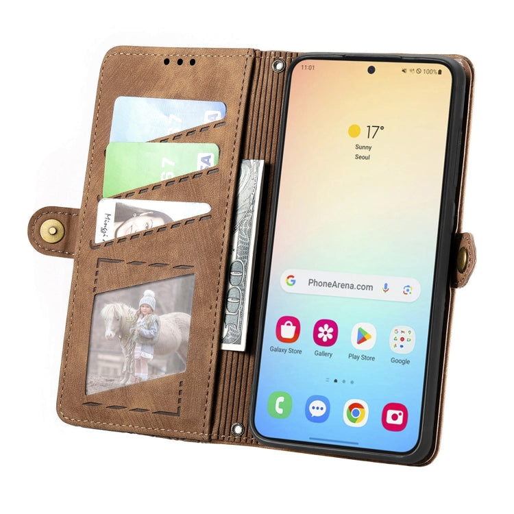 For Samsung Galaxy S25+ 5G Geometric Zipper Wallet Side Buckle Leather Phone Case(Brown) by buy2fix