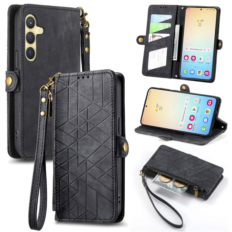 For Samsung Galaxy S25+ 5G Geometric Zipper Wallet Side Buckle Leather Phone Case(Black) by buy2fix