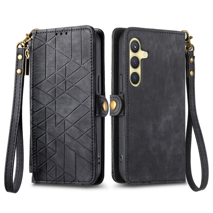 For Samsung Galaxy S25+ 5G Geometric Zipper Wallet Side Buckle Leather Phone Case(Black) by buy2fix