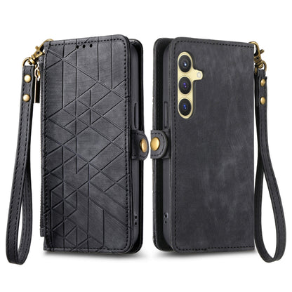 For Samsung Galaxy S25+ 5G Geometric Zipper Wallet Side Buckle Leather Phone Case(Black) by buy2fix