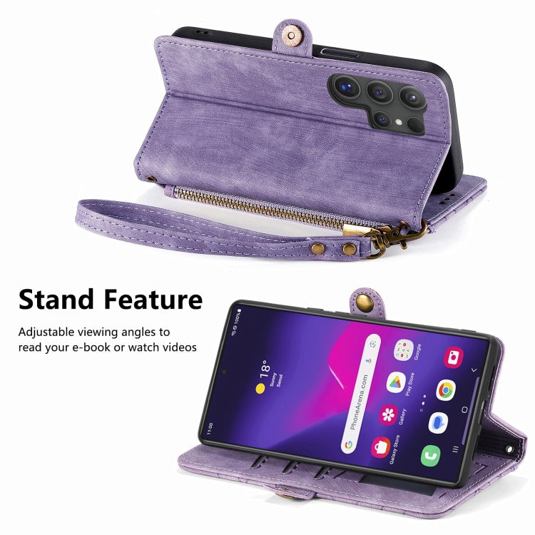 For Samsung Galaxy S25 Ultra 5G Geometric Zipper Wallet Side Buckle Leather Phone Case(Purple) - Galaxy S25 Ultra 5G Cases by buy2fix | Online Shopping UK | buy2fix