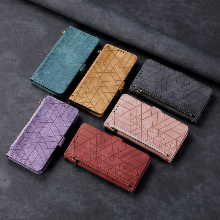 For Samsung Galaxy S25 5G Geometric Zipper Wallet Side Buckle Leather Phone Case(Brown) by buy2fix