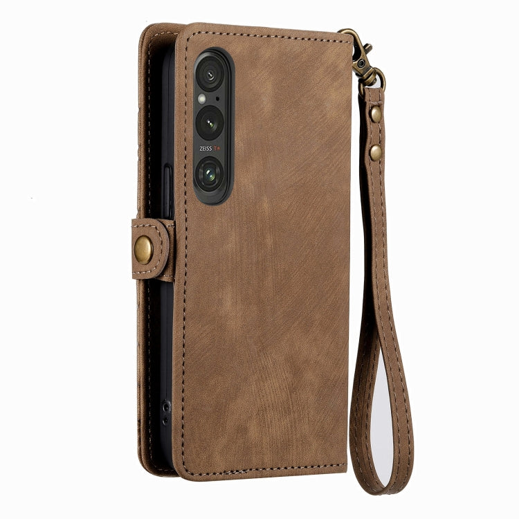 For Sony Xpreia Ace 3 Geometric Zipper Wallet Side Buckle Leather Phone Case(Brown) by buy2fix