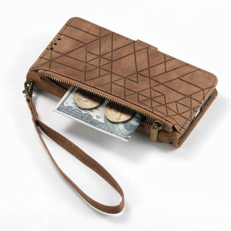 For Sony Xpreia Ace 3 Geometric Zipper Wallet Side Buckle Leather Phone Case(Brown) by buy2fix