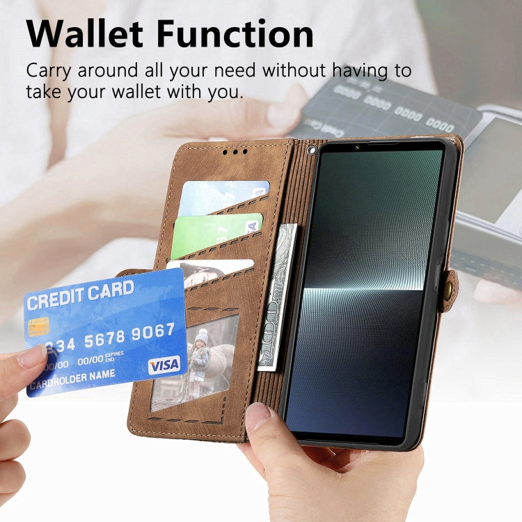For Sony Xpreia Ace 3 Geometric Zipper Wallet Side Buckle Leather Phone Case(Brown) by buy2fix