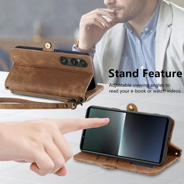 For Sony Xpreia Ace 3 Geometric Zipper Wallet Side Buckle Leather Phone Case(Brown) by buy2fix