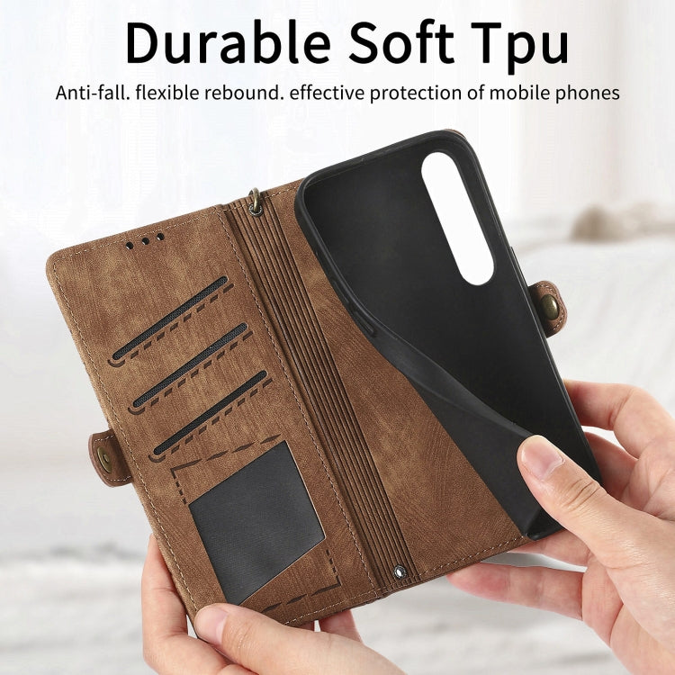 For Sony Xpreia Ace 3 Geometric Zipper Wallet Side Buckle Leather Phone Case(Brown) by buy2fix