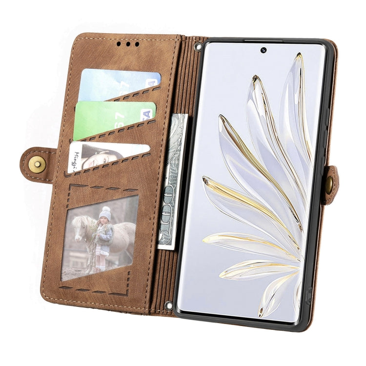 For Honor 70 Geometric Zipper Wallet Side Buckle Leather Phone Case(Brown) by buy2fix