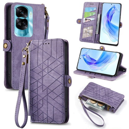 For Honor 90 Lite / X50i Geometric Zipper Wallet Side Buckle Leather Phone Case(Purple) by buy2fix