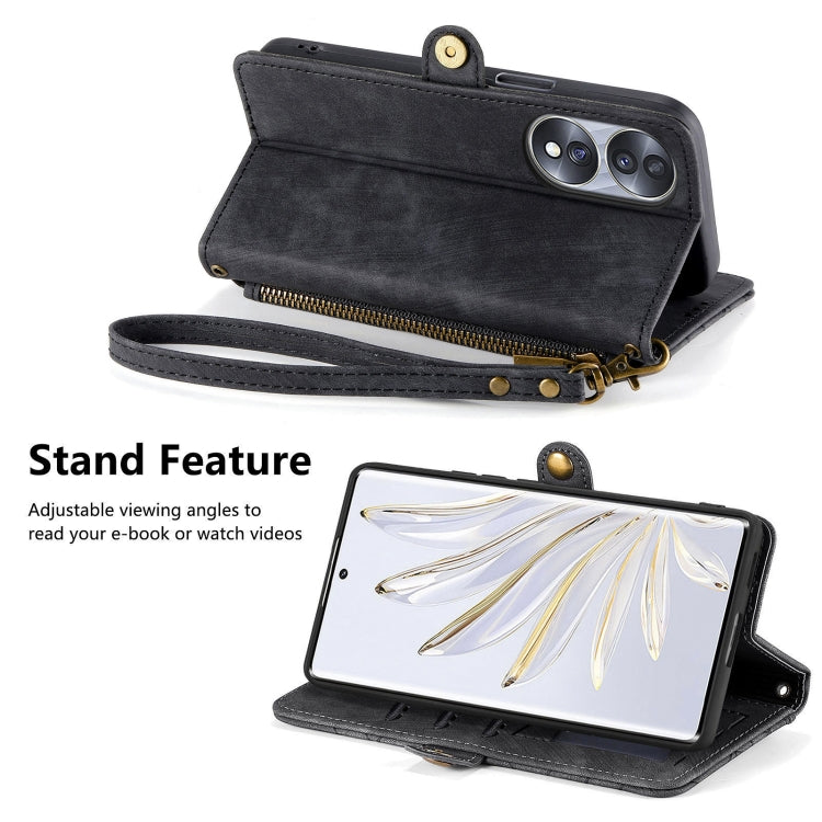 For Honor 90 Lite / X50i Geometric Zipper Wallet Side Buckle Leather Phone Case(Black) by buy2fix