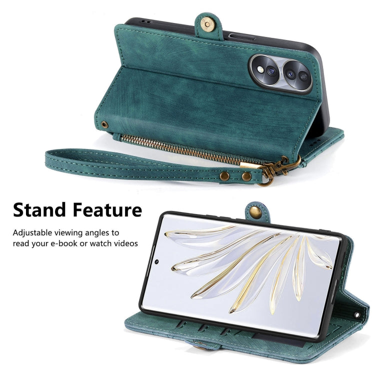 For Honor 90 Pro Geometric Zipper Wallet Side Buckle Leather Phone Case(Green) by buy2fix