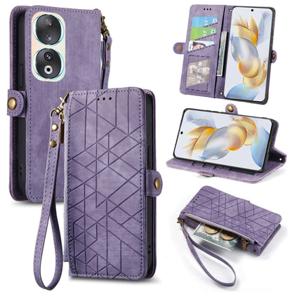 For Honor 90 Geometric Zipper Wallet Side Buckle Leather Phone Case(Purple) by buy2fix