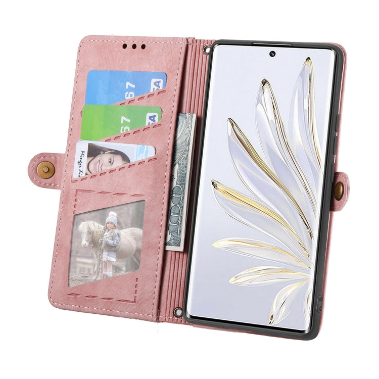 For Honor X8 5G Geometric Zipper Wallet Side Buckle Leather Phone Case(Pink) by buy2fix