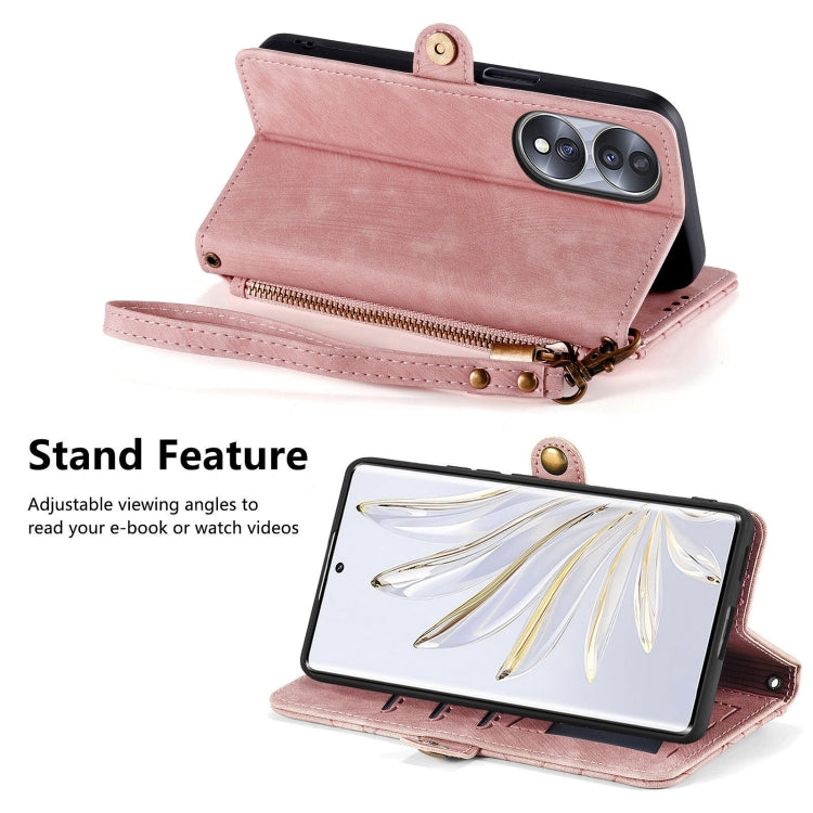 For Honor X8 5G Geometric Zipper Wallet Side Buckle Leather Phone Case(Pink) by buy2fix