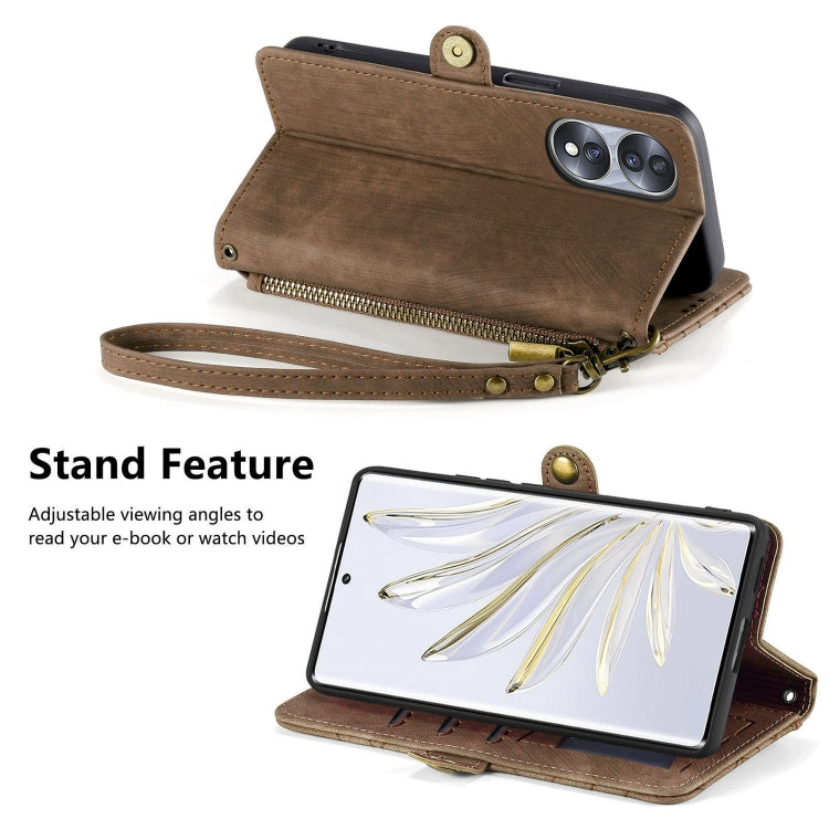 For Honor Magic5 Pro Geometric Zipper Wallet Side Buckle Leather Phone Case(Brown) by buy2fix