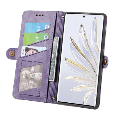 For Honor Magic5 Geometric Zipper Wallet Side Buckle Leather Phone Case(Purple) by buy2fix