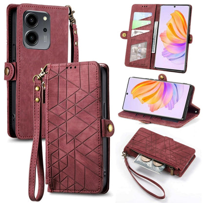 For Honor 80 SE Geometric Zipper Wallet Side Buckle Leather Phone Case(Red) by buy2fix