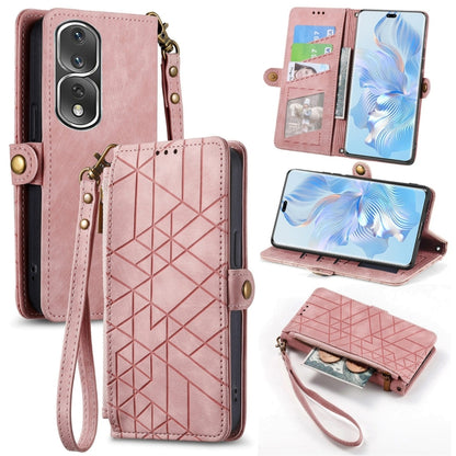 For Honor 80 Pro Geometric Zipper Wallet Side Buckle Leather Phone Case(Pink) by buy2fix