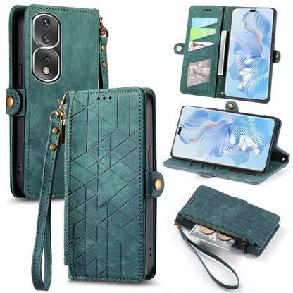 For Honor 80 Pro Geometric Zipper Wallet Side Buckle Leather Phone Case(Green) by buy2fix