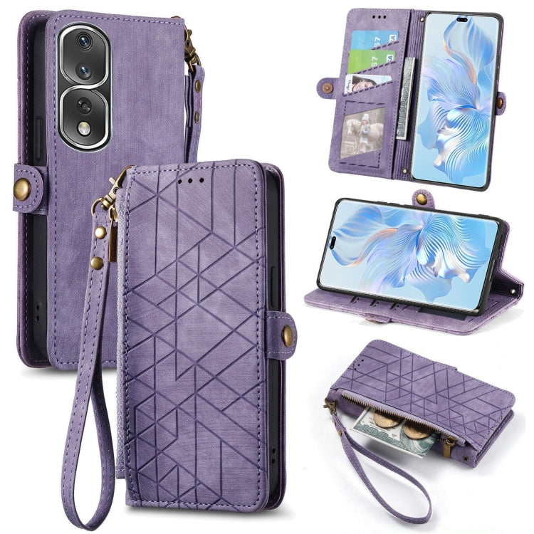 For Honor 80 Pro Geometric Zipper Wallet Side Buckle Leather Phone Case(Purple) by buy2fix