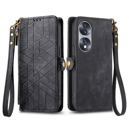 For Honor 80 Pro Geometric Zipper Wallet Side Buckle Leather Phone Case(Black) by buy2fix