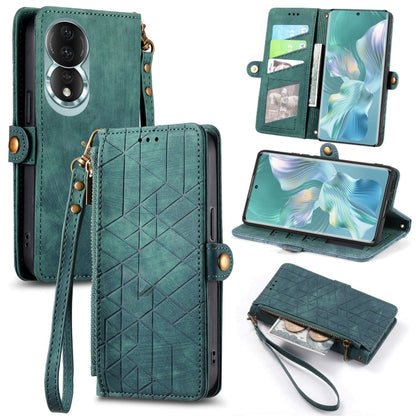 For Honor 80 Geometric Zipper Wallet Side Buckle Leather Phone Case(Green) by buy2fix