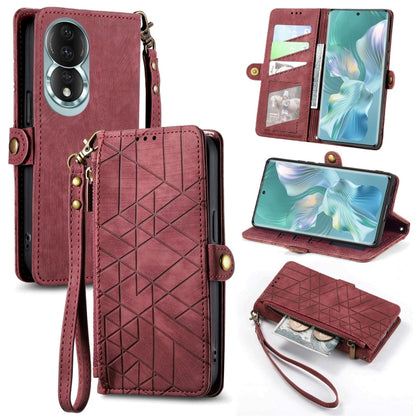 For Honor 80 Geometric Zipper Wallet Side Buckle Leather Phone Case(Red) by buy2fix