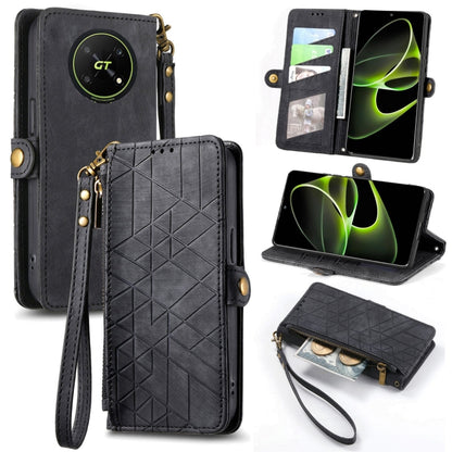 For Honor X40 GT Geometric Zipper Wallet Side Buckle Leather Phone Case(Black) by buy2fix