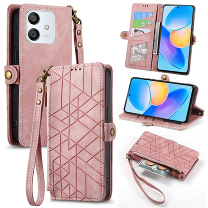 For Honor Play 6T Pro Geometric Zipper Wallet Side Buckle Leather Phone Case(Pink) by buy2fix