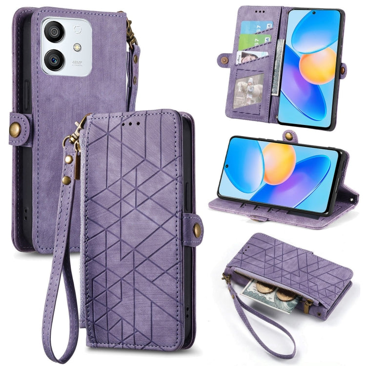 For Honor Play 6T Pro Geometric Zipper Wallet Side Buckle Leather Phone Case(Purple) by buy2fix