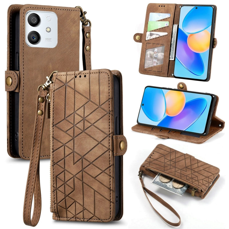 For Honor Play 6T Pro Geometric Zipper Wallet Side Buckle Leather Phone Case(Brown) by buy2fix
