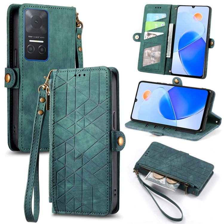 For Honor Play 6T Geometric Zipper Wallet Side Buckle Leather Phone Case(Green) by buy2fix