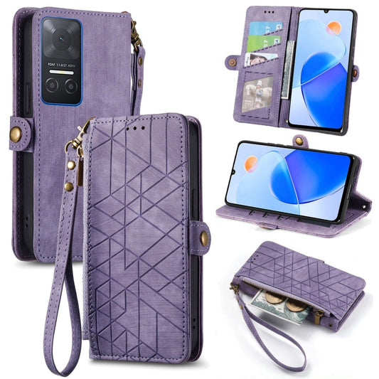 For Honor Play 6T Geometric Zipper Wallet Side Buckle Leather Phone Case(Purple) by buy2fix