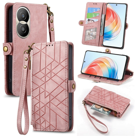 For Honor X40i Geometric Zipper Wallet Side Buckle Leather Phone Case(Pink) by buy2fix