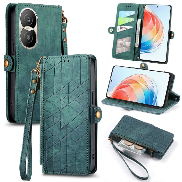 For Honor X40i Geometric Zipper Wallet Side Buckle Leather Phone Case(Green) by buy2fix