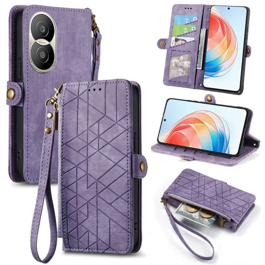 For Honor X40i Geometric Zipper Wallet Side Buckle Leather Phone Case(Purple) by buy2fix