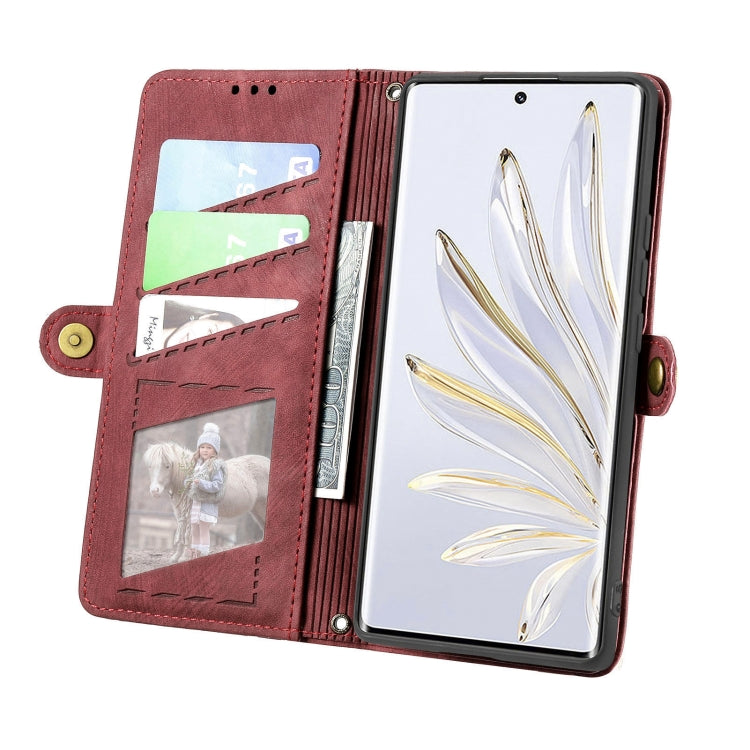 For Honor 70 Pro Geometric Zipper Wallet Side Buckle Leather Phone Case(Red) by buy2fix