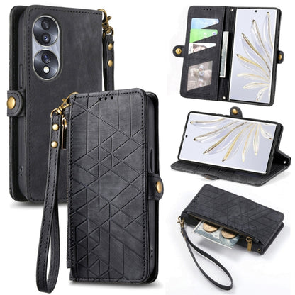 For Honor 70 Pro Geometric Zipper Wallet Side Buckle Leather Phone Case(Black) by buy2fix